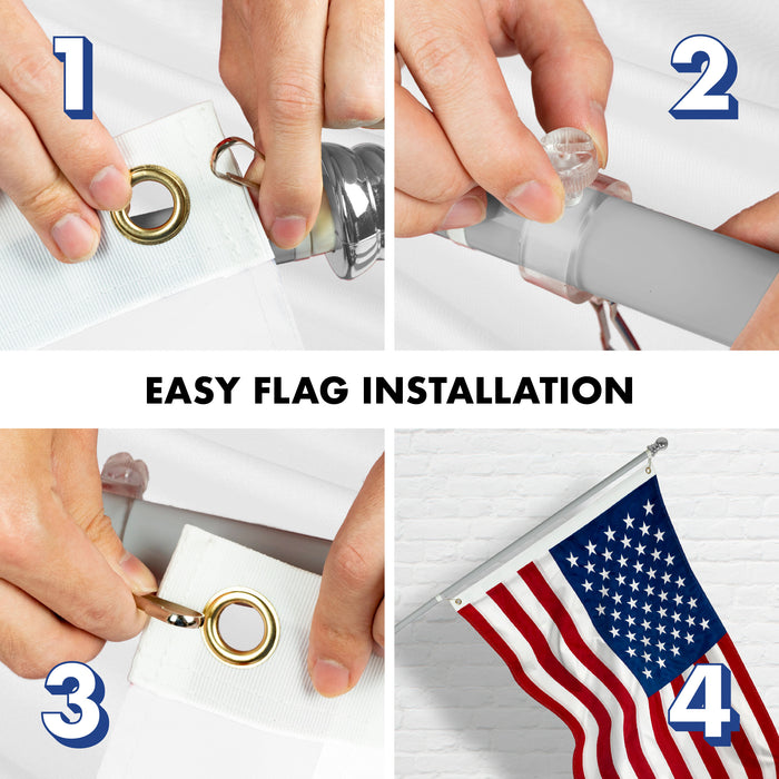 G128 - 6 Feet Tangle Free Spinning Flagpole (Silver) USA Double Sided Brass Grommets Embroidered 3x5 ft (Flag Included) Aluminum Flag Pole