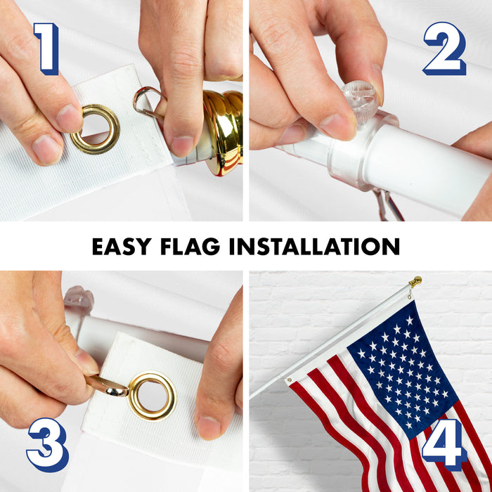 G128 - 6 Feet Tangle Free Spinning Flagpole (White) USA Double Sided Brass Grommets Embroidered 3x5 ft (Flag Included) Aluminum Flag Pole