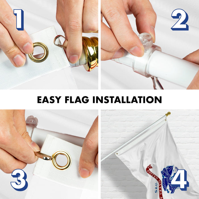 G128 - 6 Feet Tangle Free Spinning Flagpole (White) US Army Double Sided Brass Grommets Embroidered 3x5 ft (Flag Included) Aluminum Flag Pole
