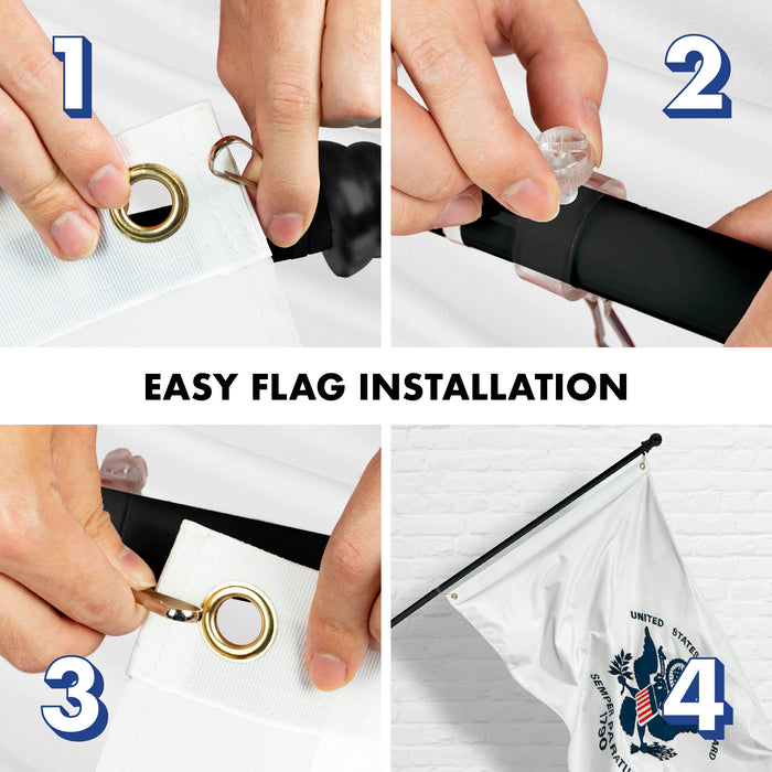 G128 - 6 Feet Tangle Free Spinning Flagpole (Black) US Coast Guard Double Sided Brass Grommets Embroidered 3x5 ft (Flag Included) Aluminum Flag Pole