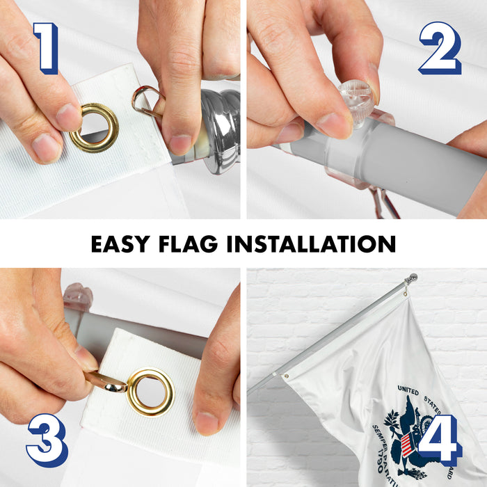 G128 - 6 Feet Tangle Free Spinning Flagpole (Silver) US Coast Guard Double Sided Brass Grommets Embroidered 3x5 ft (Flag Included) Aluminum Flag Pole