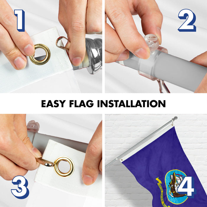 G128 - 5 Feet Tangle Free Spinning Flagpole (Silver) US Navy BOAT Flag Double Sided Brass Grommets Embroidered 2x3 ft (Flag Included) Aluminum Flag Pole
