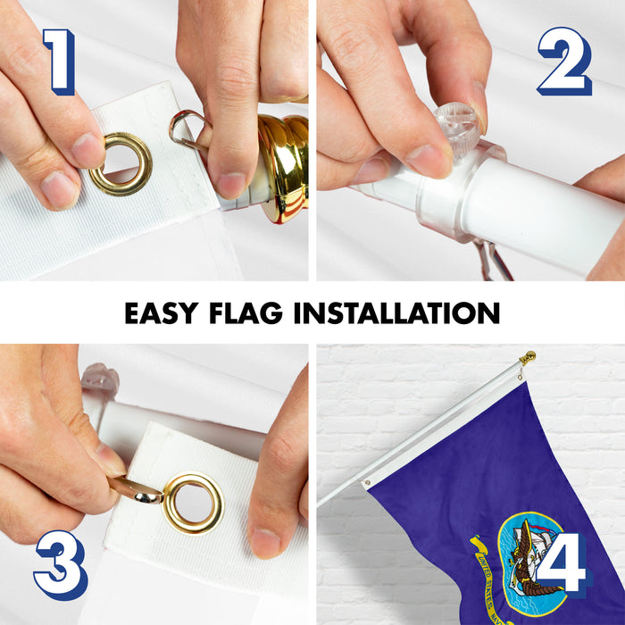 G128 - 6 Feet Tangle Free Spinning Flagpole (White) US Navy BOAT Double Sided Brass Grommets Embroidered 3x5 ft (Flag Included) Aluminum Flag Pole