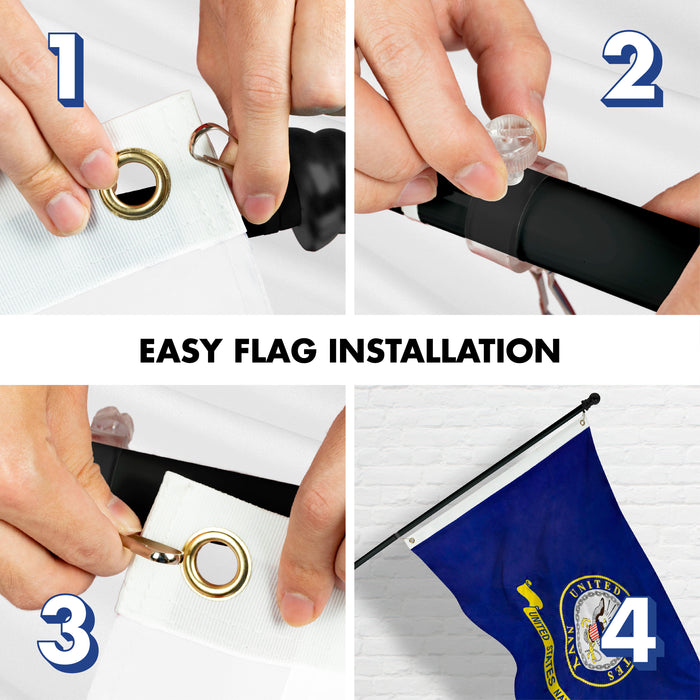G128 - 5 Feet Tangle Free Spinning Flagpole (Black) US Navy SEAL Flag Double Sided Brass Grommets Embroidered 2x3 ft (Flag Included) Aluminum Flag Pole