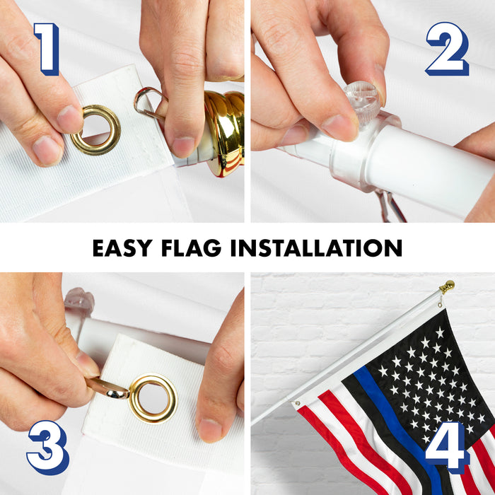 G128 - 5 Feet Tangle Free Spinning Flagpole (White) Blue Lives Matter Flag Brass Grommets Embroidered 2x3 ft (Flag Included) Aluminum Flag Pole