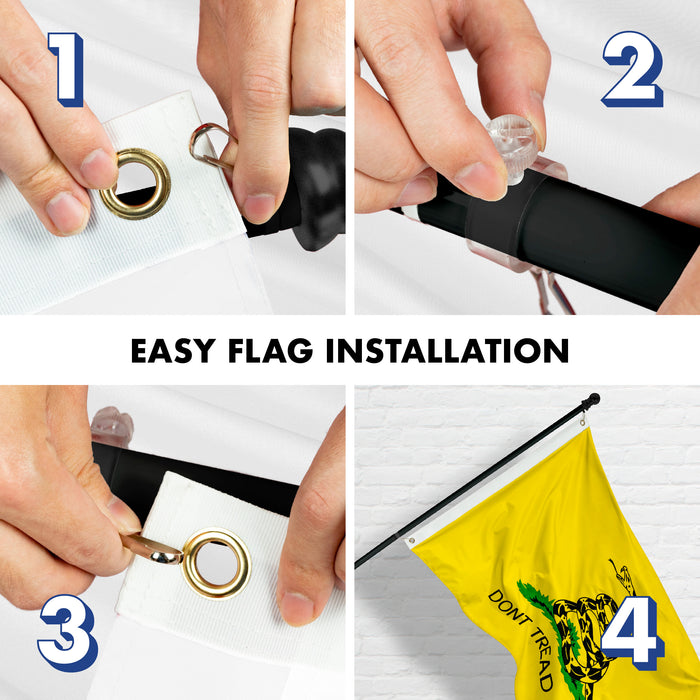 G128 Flag Pole 5 FT Black Tangle Free & Gadsden Flag 2x3 FT Combo Embroidered Spun Polyester