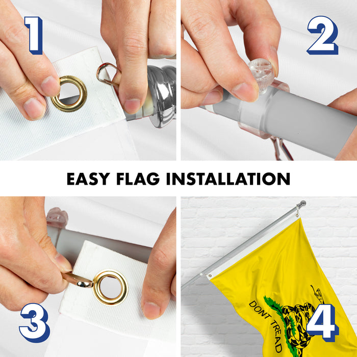 G128 Flag Pole 5 FT Silver Tangle Free & Gadsden Flag 2.5x4 FT Combo Embroidered Spun Polyester