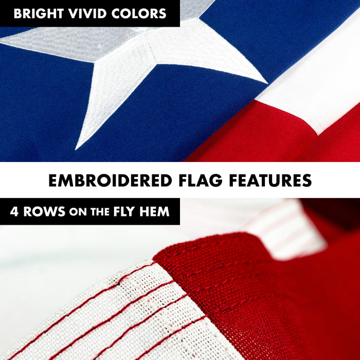 G128 Flag Pole 5 FT Black Tangle Free & Texas Flag 2x3 FT Combo Embroidered Spun Polyester