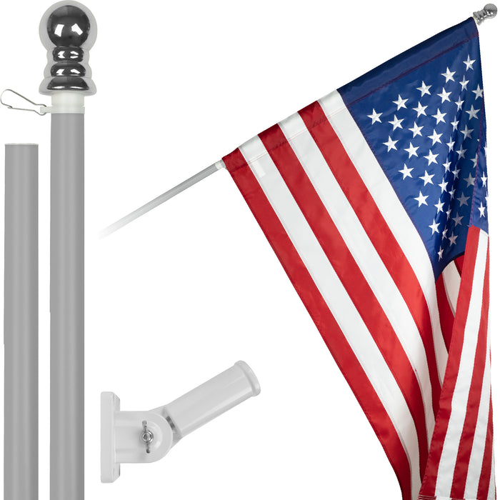 G128 - 6 Feet Tangle Free Spinning Flagpole (Silver) American Flag Pole Sleeve Embroidered 3x5 ft American Flag Pole Sleeve (Flag Included) Aluminum Flag Pole
