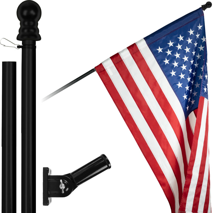 G128 - 5 Feet Tangle Free Spinning Flagpole (Black) American Flag Pole Sleeve Embroidered 2x3 ft American Flag Pole Sleeve (Flag Included) Aluminum Flag Pole