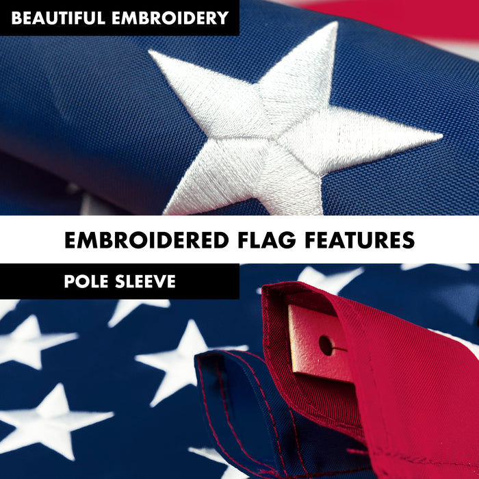COMBO 6FT TANGLE FREE SPINNING FLAG POLE AND FLAG KIT: 6ft flag pole, 3x5ft American Embroidered Pole Sleeve flag, Pole Bracket Hardware