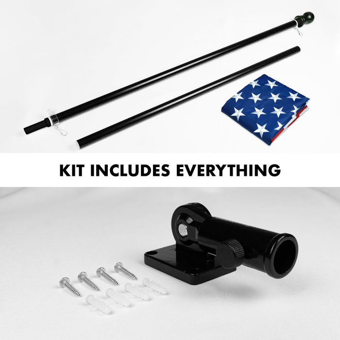 G128 - 6 Feet Tangle Free Spinning Flagpole (Black) American Flag Brass Grommets Embroidered 3x5 ft American Flag Brass Grommets (Flag Included) Aluminum Flag Pole