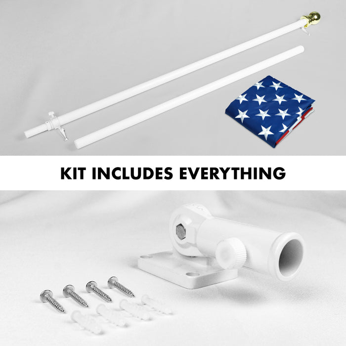 G128 - 6 Feet Tangle Free Spinning Flagpole (White) American Flag Brass Grommets Embroidered 3x5 ft American Flag Brass Grommets (Flag Included) Aluminum Flag Pole