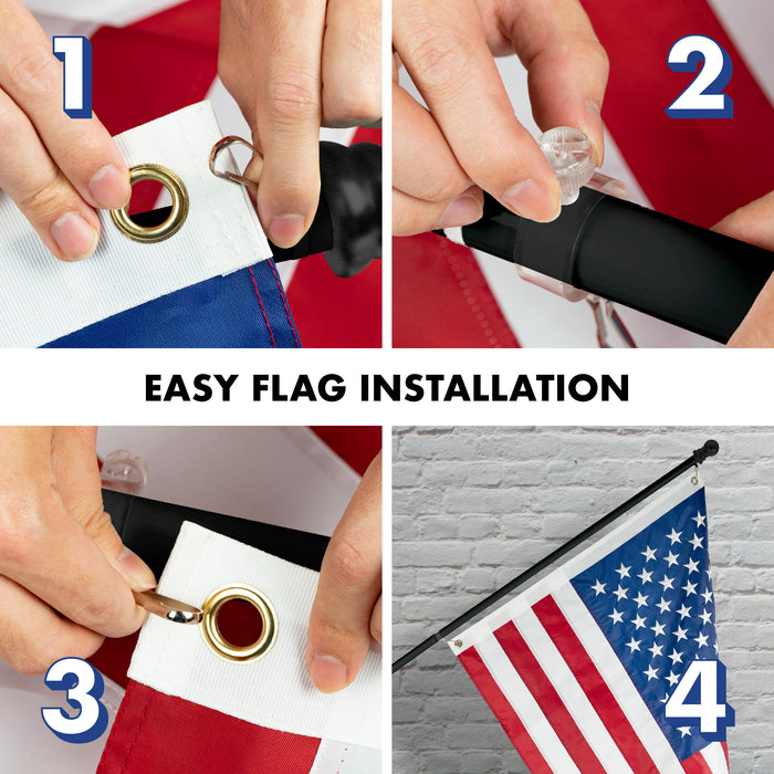 G128 - 5 Feet Tangle Free Spinning Flagpole (Black) American Flag Brass Grommets Embroidered 2.5x4 ft American Flag Brass Grommets (Flag Included) Aluminum Flag Pole