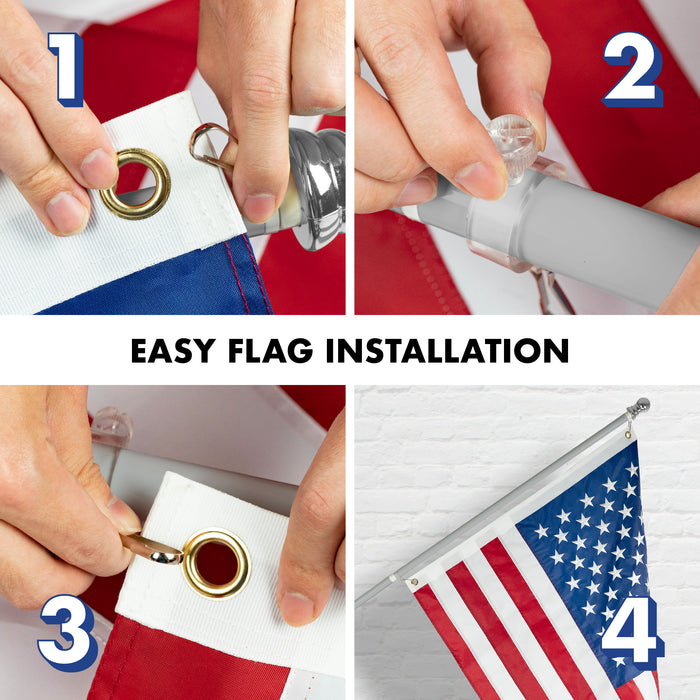 G128 - 5 Feet Tangle Free Spinning Flagpole (Silver) American Flag Brass Grommets Embroidered 2.5x4 ft American Flag Brass Grommets (Flag Included) Aluminum Flag Pole