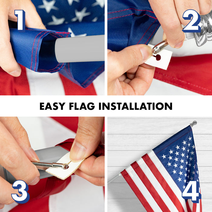 G128 - 5 Feet Tangle Free Spinning Flagpole (Silver) American Flag Pole Sleeve Embroidered 2.5x4 ft American Flag Pole Sleeve (Flag Included) Aluminum Flag Pole