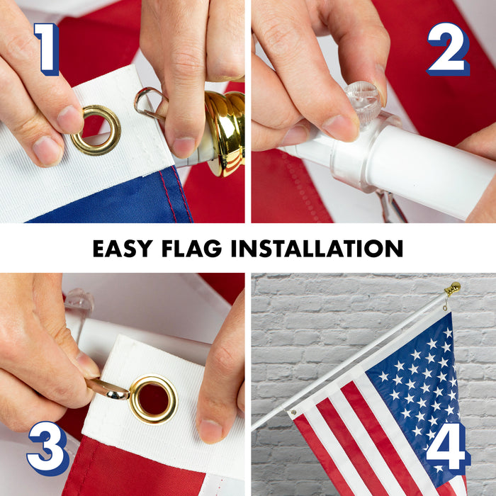 G128 - 5 Feet Tangle Free Spinning Flagpole (White) American Flag Brass Grommets Embroidered 2x3 ft American Flag Brass Grommets (Flag Included) Aluminum Flag Pole