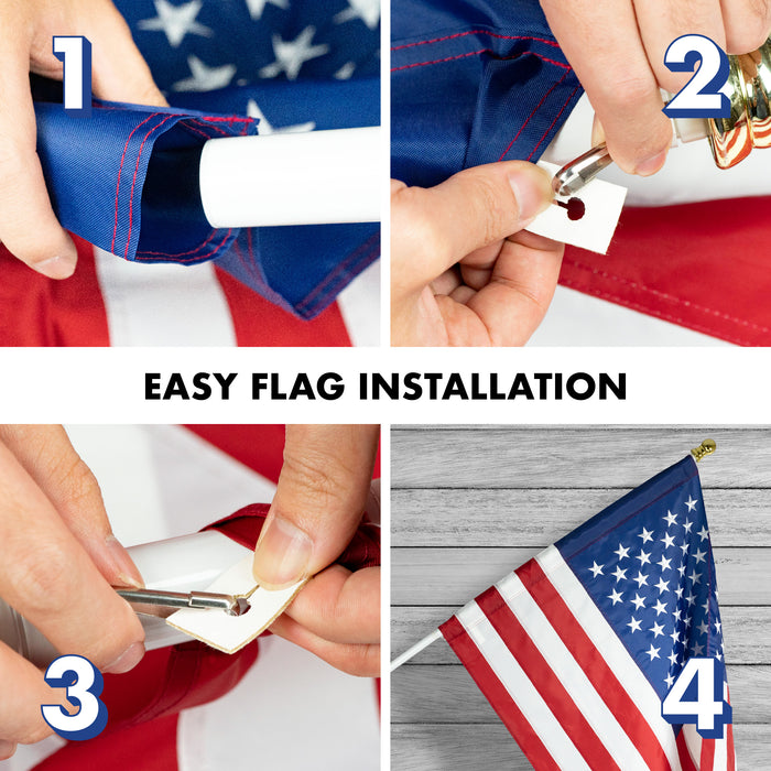 COMBO 5FT TANGLE FREE SPINNING FLAG POLE AND FLAG KIT: 5ft flag pole, 2.5x4ft American Embroidered Pole Sleeve flag, Pole Bracket Hardware