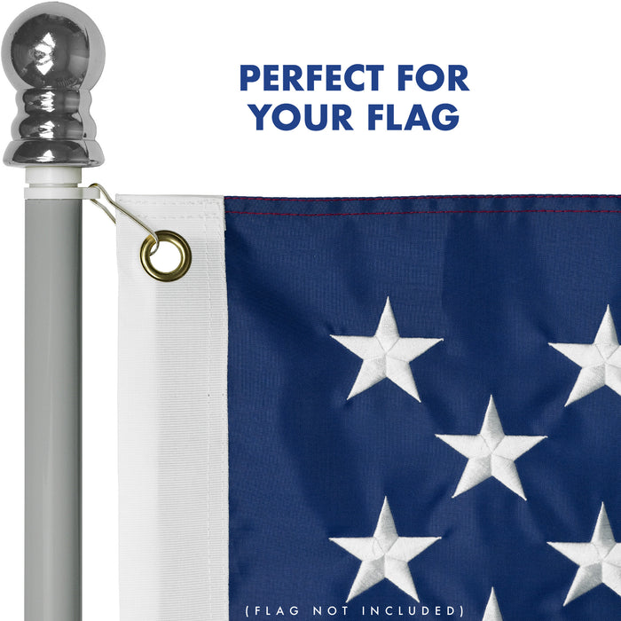 G128 6Ft Tangle-Free Aluminum Spinning Silver Flagpole - Aluminum Wall Mount Flag Pole for Commercial/Residential Use (Flag NOT Included)