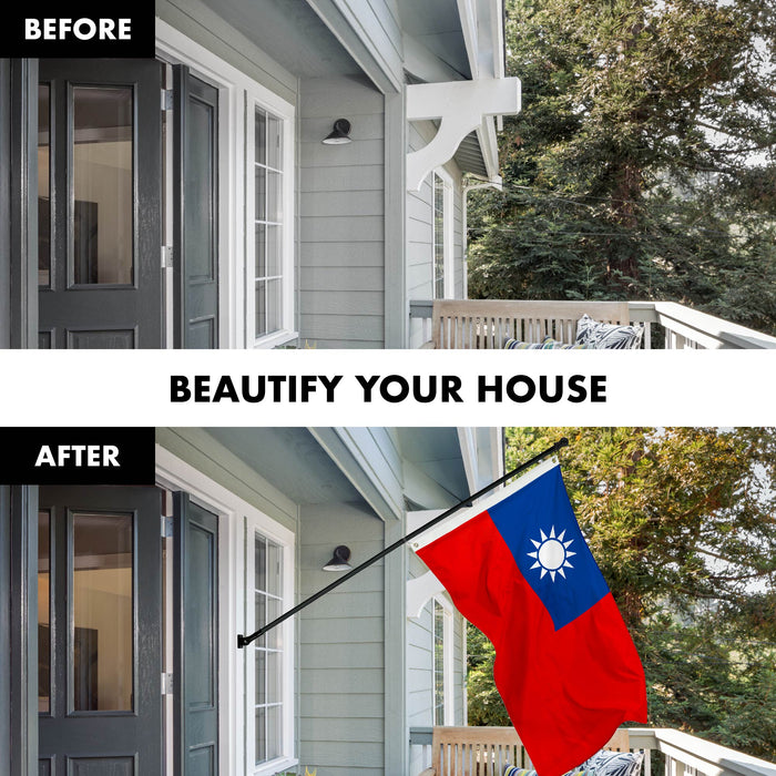 G128 Combo Pack: 5 Ft Twist Free Aluminum Spinning Flagpole (Black) & Taiwan Taiwanese Flag | 2x3 Ft | LiteWeave Series Printed 100D Polyester | Pole with Flag Included