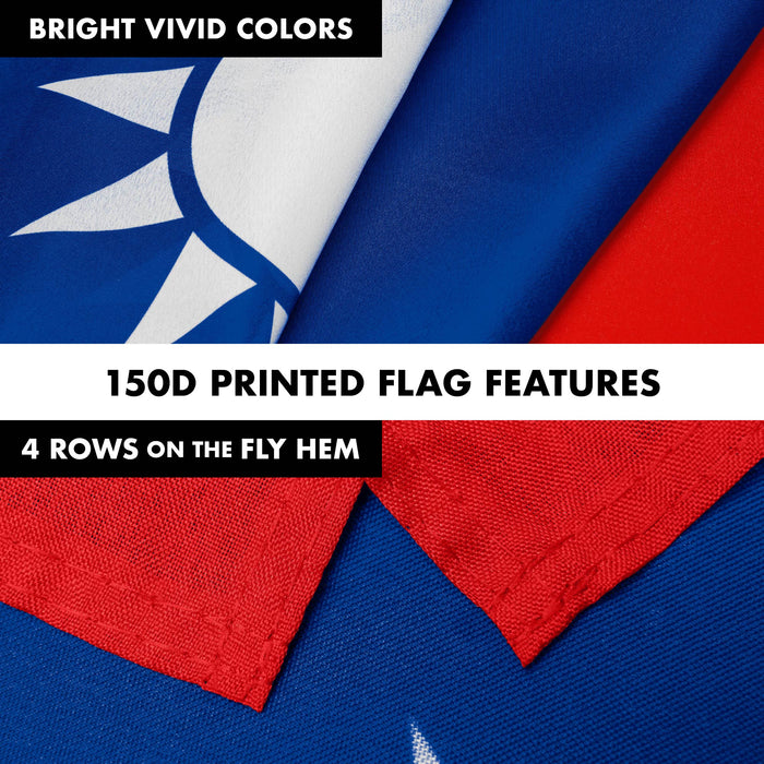 G128 Combo Pack: 5 Ft Twist Free Aluminum Spinning Flagpole (Black) & Taiwan Taiwanese Flag | 2x3 Ft | LiteWeave Series Printed 100D Polyester | Pole with Flag Included