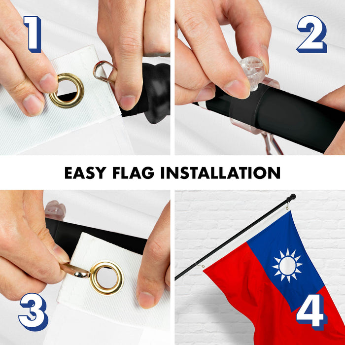 G128 Combo Pack: 5 Ft Twist Free Aluminum Spinning Flagpole (Black) & Taiwan Taiwanese Flag | 2x3 Ft | LiteWeave Series Printed 100D Polyester | Pole with Flag Included