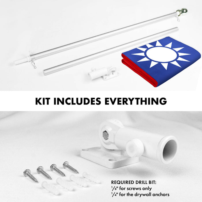 G128 Combo Pack: 6 Ft Twist Free Aluminum Spinning Flagpole (Silver) & Taiwan Taiwanese Flag | 3x5 Ft | LiteWeave Series Printed 100D Polyester | Pole with Flag Included