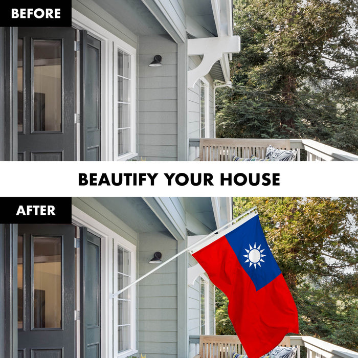 G128 Combo Pack: 5 Ft Twist Free Aluminum Spinning Flagpole (White) & Taiwan Taiwanese Flag | 2x3 Ft | LiteWeave Series Printed 100D Polyester | Pole with Flag Included