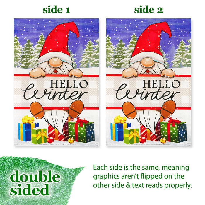 G128 Hello Winter Gnome Gifts Garden Flag 12x18 In Double Sided Winter Yard Garden Lawn Decoration