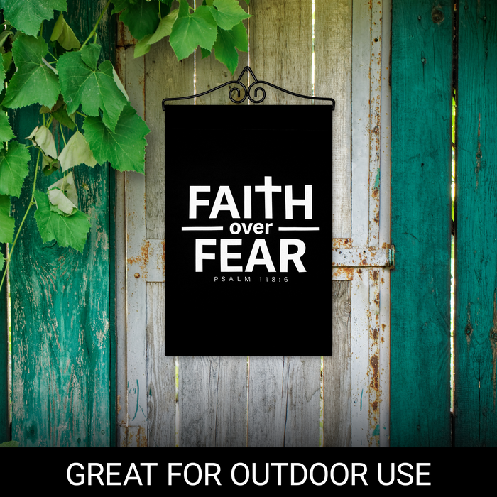 G128 Combo Pack Garden Flag Hanger 14IN & Garden Flag Faith Over Fear Scripture Printed 12x18IN Double Sided Yard Garden Lawn Decoration