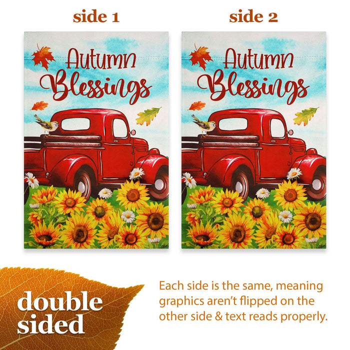 G128 Autumn Blessings Red Truck Sunflower Garden Flag 12x18 In Double Sided Fall Yard Garden Lawn Decoration