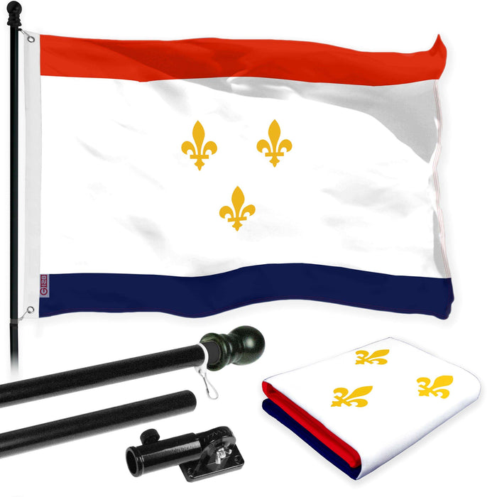 G128 Combo Pack: 6 Ft Twist Free Aluminum Spinning Flagpole (Black) & New Orleans Flag | 3x5 Ft | LiteWeave Pro Series Printed 150D Polyester | Pole with Flag Included