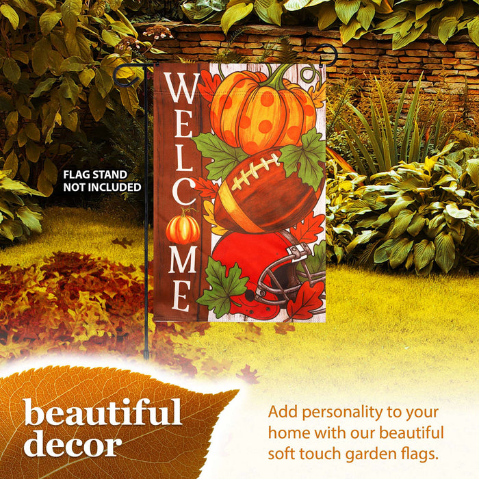 G128 Welcome Fall Football Pumpkin Garden Flag 12x18 In Double Sided Fall Yard Garden Lawn Decoration