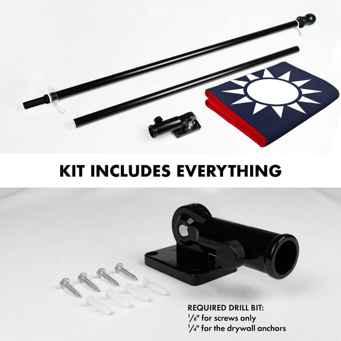 G128 Combo Pack: 5 Ft Twist Free Aluminum Spinning Flagpole (Black) & Taiwan Taiwanese Flag | 2x3 Ft | LiteWeave Series Printed 100D Polyester | Pole with Flag Included