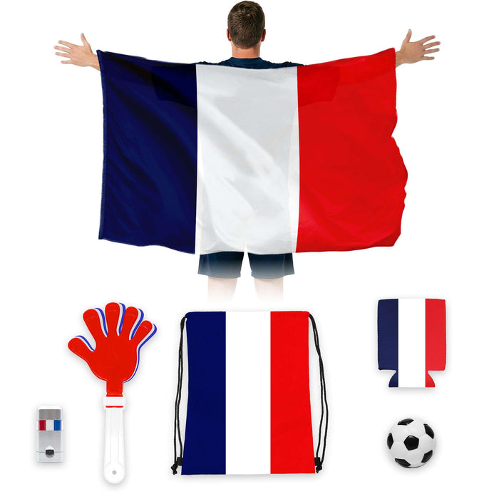G128 World Soccer Tournament 2026 Cup Soccer Fan Set 6PCS, France Fan Merch with Flag and Koozie, Accessories for Sports Parties