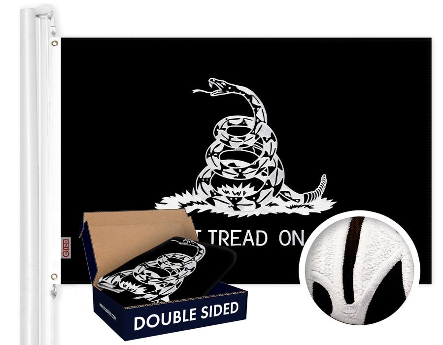 G128 Combo Pack: USA American Flag & Dont Tread on Me Gadsden (Black & White) Flag | 3x5 feet | Double Sided Embroidered 210D – Indoor/Outdoor, Vibrant Colors, Brass Grommets