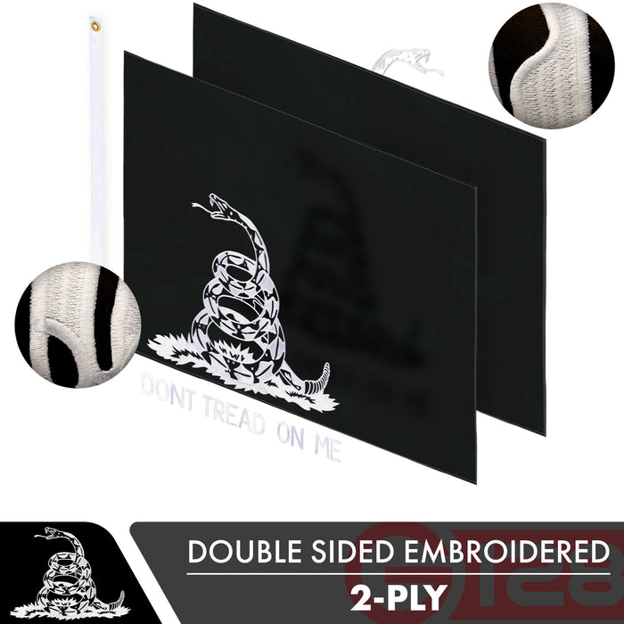 G128 Combo Pack: USA American Flag & Dont Tread on Me Gadsden (Black & White) Flag | 3x5 feet | Double Sided Embroidered 210D – Indoor/Outdoor, Vibrant Colors, Brass Grommets
