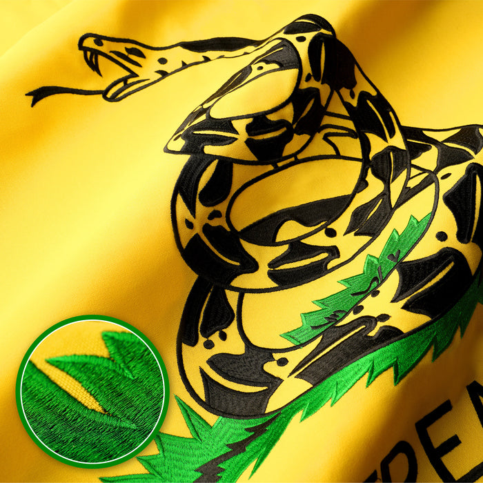 G128 Dont Tread on Me (Gadsden) Flag | 4x6 feet | Heavy Duty Spun Polyester 220GSM Embroidered, Tough, Durable, Indoor/Outdoor, Vibrant Colors, Brass Grommets