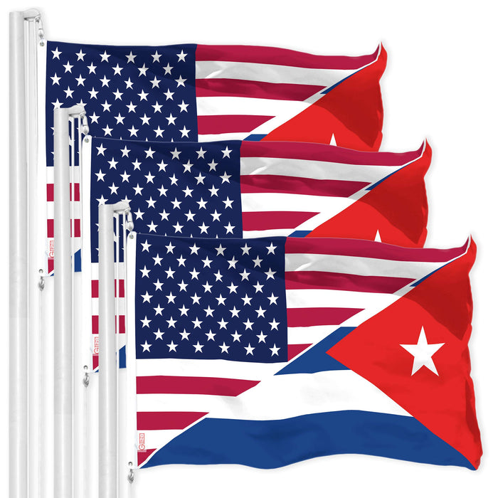 G128 3 Pack: Cuba USA Friendship Flag | 3x5 Ft | Printed 150D Polyester | Country Flag, Friendship Design, Indoor/Outdoor, Brass Grommets