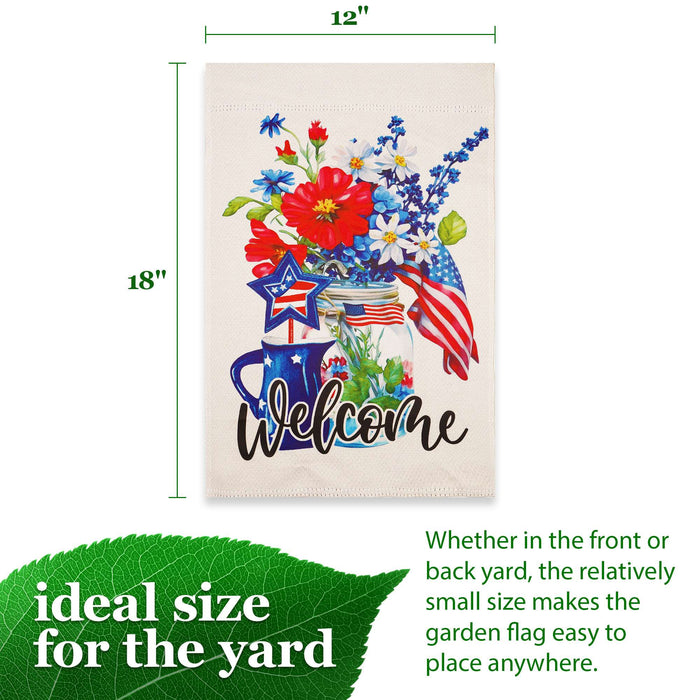 G128 Welcome Patriotic Mason Jar Garden Flag 12x18 In Double Sided Independence Day Yard Garden Lawn Decoration