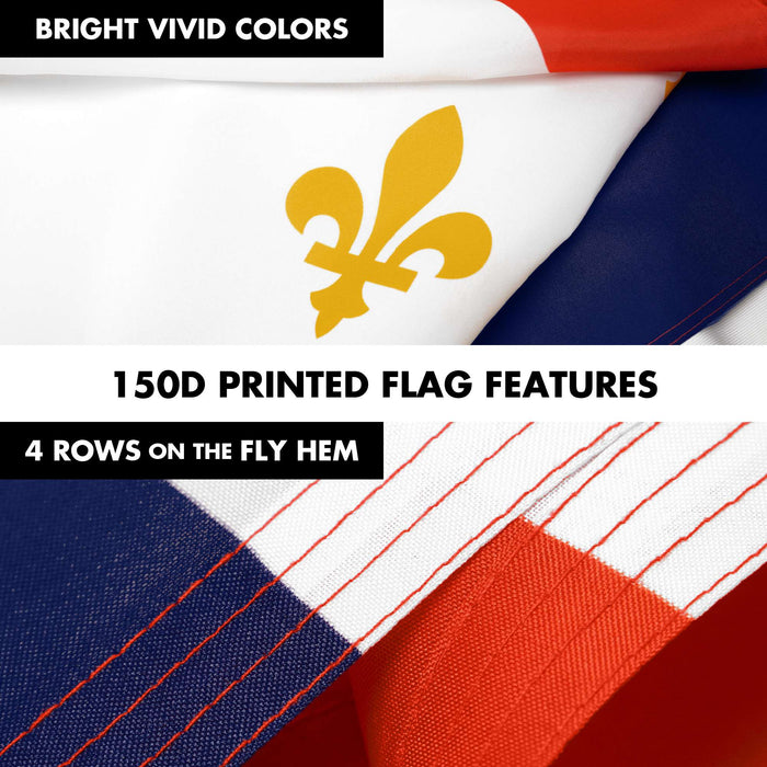 G128 Combo Pack: 6 Ft Twist Free Aluminum Spinning Flagpole (White) & New Orleans Flag | 3x5 Ft | LiteWeave Pro Series Printed 150D Polyester | Pole with Flag Included