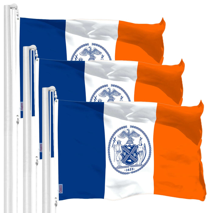 G128 3 Pack: New York Flag | 3x5 Ft | LiteWeave Pro Series Printed 150D Polyester | City Flag, Indoor/Outdoor, Vibrant Colors, Brass Grommets