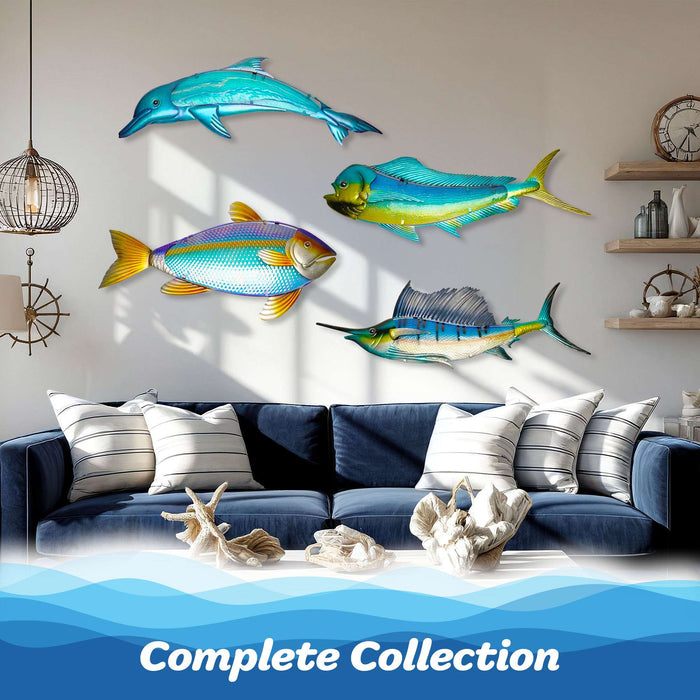 G128 36 in Metal Sailfish Wall Hanging Art Decor | Ocean Theme Art Wall Indoor Decoration for Kitchen, Living Room, Bedroom, Home Office