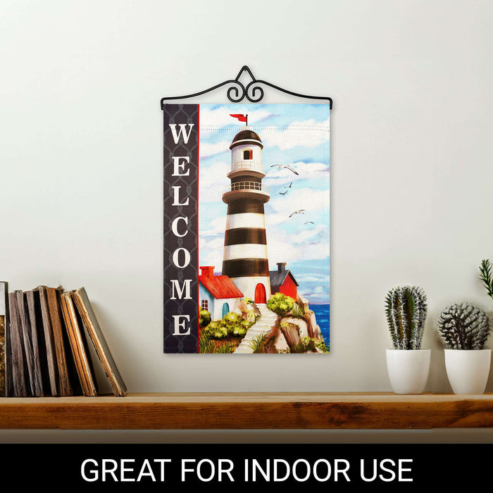 G128 Combo Pack Garden Flag Hanger 14IN & Garden Flag Welcome Lighthouse Beach Printed 12x18IN Double Sided