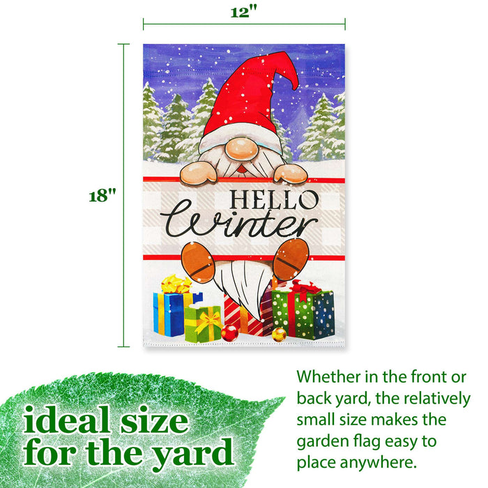 G128 Hello Winter Gnome Gifts Garden Flag 12x18 In Double Sided Winter Yard Garden Lawn Decoration