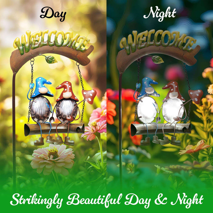G128 Gnome Solar Lights Garden Stake Decor with Welcome Sign | Gnome Yard Garden Decor for Outside Lawn Porch Backyard Patio