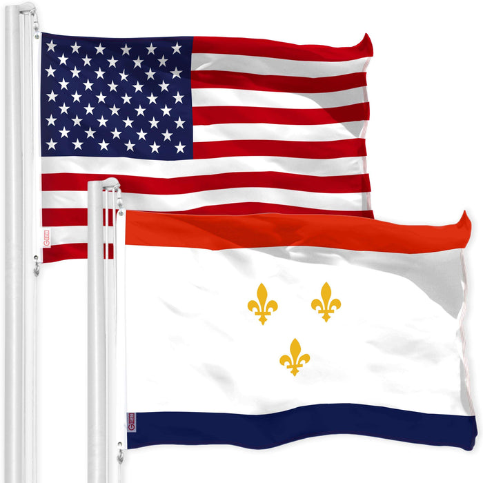 G128 Combo Pack: American USA Flag 3x5 Ft & New Orleans Flag 3x5 Ft | Both LiteWeave Pro Series Printed 150D Polyester, Brass Grommets
