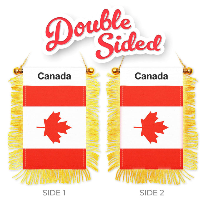 G128 Canada Canadian Fringy Flag | Fringy Hanging Double Sided Flag with Suction Cup, Window and Car Rearview Mirror Decor