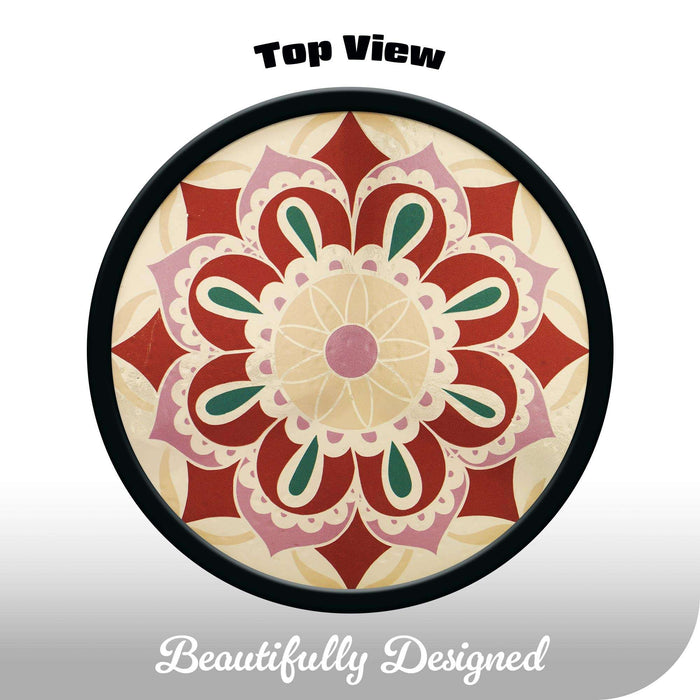 G128 12 in Round Glass Outdoor Side Table Purple Mandala Pattern | Decorative Plant Stand, Small End Table for Garden Patio Porch Living Room