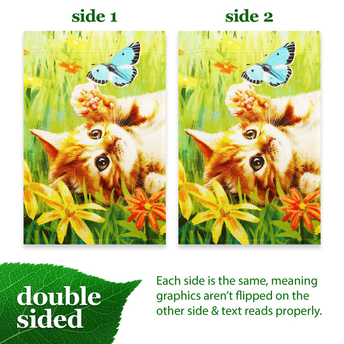 G128 Kitten Butterfly Flowers Garden Flag 12x18 In Double Sided Spring Yard Garden Lawn Decoration